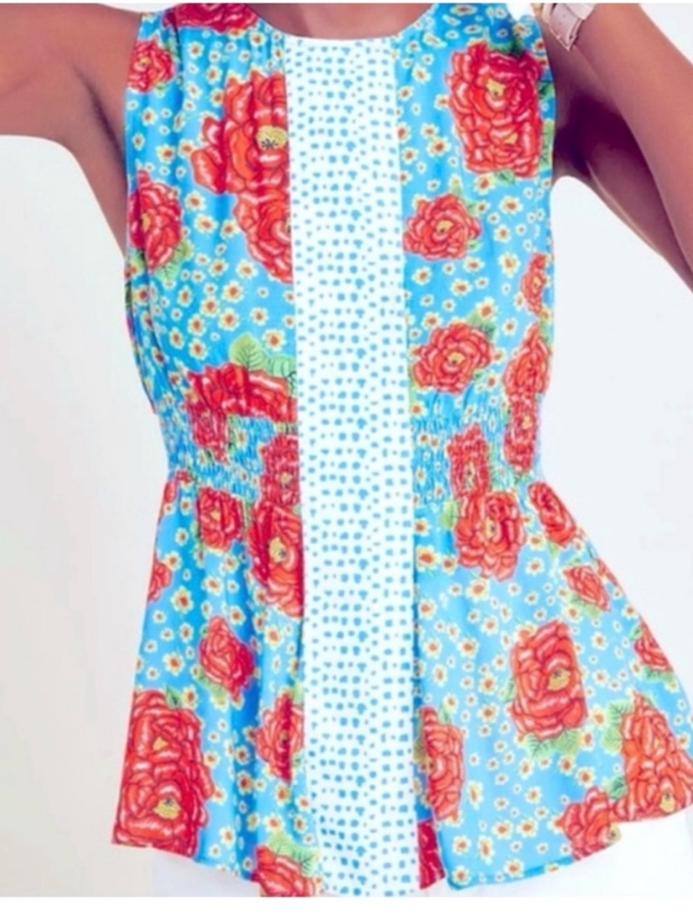 FARM Rio for Anthropologie Zinnia Peplum Top Floral Smocked Waist M